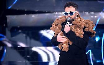 Italian singer Dargen D'amico performs on stage at the Ariston theatre during the 74th Sanremo Italian Song Festival, in Sanremo, Italy, 06 February 2024. The music festival will run from 06 to 10 February 2024.  ANSA/ETTORE FERRARI