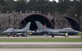 AV 90-709 U.S. Air Force General Dynamics F-16 Fighting Falcon and AV 89-001 U.S. Air Force General Dynamics F-16 Fighting Falcon RAF Lakenheath, England on 5 October 2020. (Photo by Jon Hobley/MI News/NurPhoto)