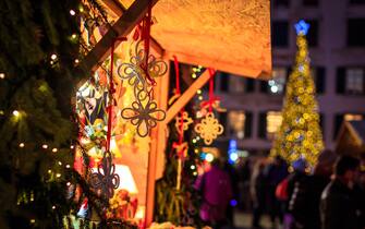 a christmas fair in an italian squarea christmas fair in an italian square