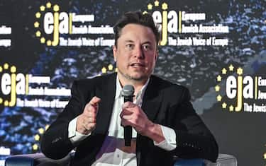 KRAKOW, POLAND - JANUARY 22: SpaceX, X (formerly known as Twitter), and Tesla CEO Elon Musk speaks during live interview with Ben Shapiro at the symposium on fighting antisemitism on January 22, 2024 in Krakow, Poland. The symposium on anti-semitism, organized by the European Jewish Association, was held ahead of international Holocaust remembrance day on January 27. (Photo by Omar Marques/Getty Images)