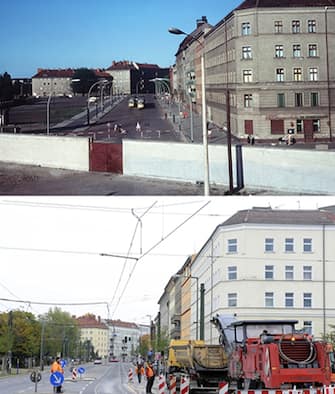 l'incrocio tra Eberswalder Strasse e Oderberg Strasse a Berlino Est