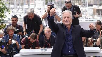 CANNES, FRANCE - MAY 16: Michael Douglas attends a photocall as he receives an honorary Plme D'Or at the 76th annual Cannes film festival at Palais des Festivals on May 16, 2023 in Cannes, France. (Photo by Mike Marsland/WireImage)