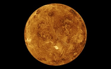 The northern hemisphere is displayed in this global view of the surface of Venus. The north pole is at the center of the image. Magellan. (Photo by: Photo12/Universal Images Group via Getty Images)