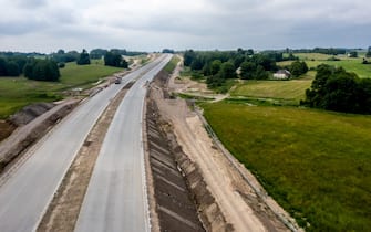 A building site of S76 road (via Baltica) in Suwalki Gap leading to Lithuania is seen  on June 29, 2022 two kilometers from Polish-Lituanian border on the E67 road. The Polish border with Lithuania is situated between Kaliningrad oblast (part of Russia) and Belarus and stretches 100 kilometers. The Area is called Suwalki Gap and is the only connection between Baltic States and the rest of the NATO and European Union. After Lithuania refused to transport sanctioned goods via rail from Russia's mainland to Kaliningrad, Vladimir Putin, Russian president, threatened Lithuania with serious consequences. Both NATO and European Union worry that Suwalki Gap, a relatively narrow corridor with Baltic States can be attacked by Russia (Photo by Dominika Zarzycka/NurPhoto)