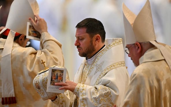 2188257107 Ukrainian cardinal Mykola Bychok attends a holy mass with the new Cardinals at St Peter's basilica in The Vatican, on December 8, 2024. (Photo by Andreas SOLARO / AFP) (Photo by ANDREAS SOLARO/AFP via Getty Images)