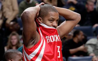 MEMPHIS, TN - DECEMBER 8: Steve Francis #3 of the Houston Rockets looks on after a loss to the Memphis Grizzlies on December 8, 2008 at the FedExForum in Memphis, Tennessee.  NOTE TO USER: User expressly acknowledges and agrees that, by downloading and or using this photograph, User is consenting to the terms and conditions of the Getty Images License Agreement. Mandatory Copyright Notice: Copyright 2008 NBAE  (Photo by Joe Murphy/NBAE via Getty Images)