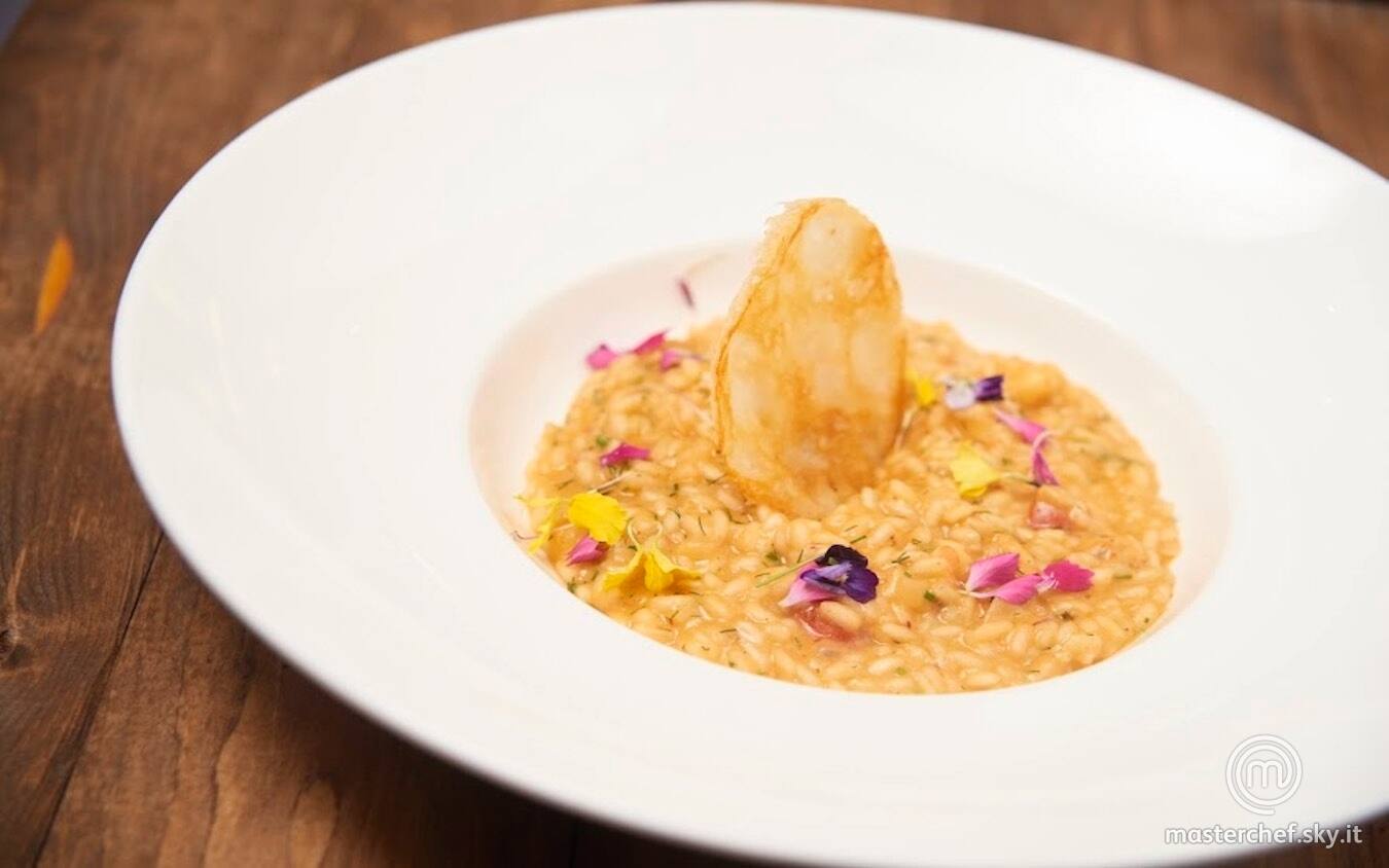 Risotto regina Vittoria con gambero rosso siciliano e bollicine