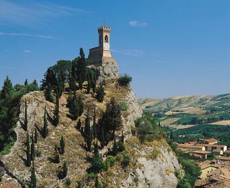 Clock tower on the hill, Brisighella, Emilia-Romagna. Italy, 13th century.