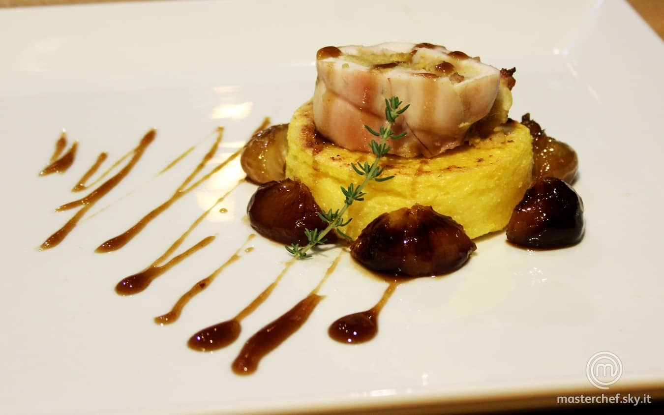 Polenta e coniglio con cipolline all’aceto balsamico