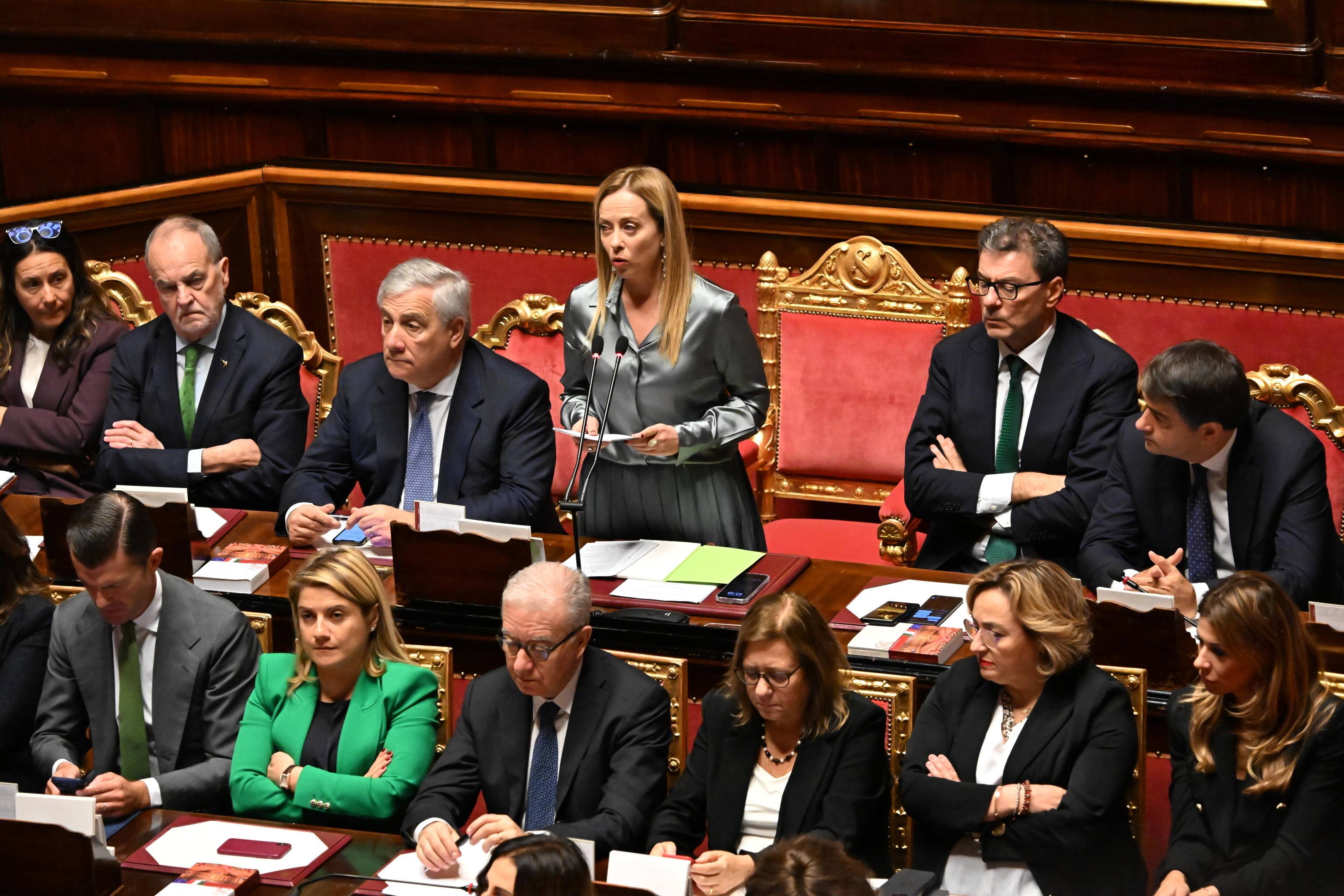 La premier Giorgia Meloni durante il discorso al Senato La premier Giorgia Meloni durante il discorso al Senato