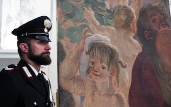 Un momento della presentazione di  'Ludovico David: Un ritrovamento, una restituzione', presso la Caserma Giacomo Acqua, Roma, 16 maggio 2023. ANSA/ANGELO CARCONI