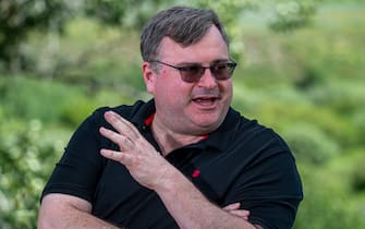 Reid Hoffman, co-founder of LinkedIn Corp., during a Bloomberg Television interview at the Allen & Co. Media and Technology Conference in Sun Valley, Idaho, US, on Wednesday, July 12, 2023. The summit is typically a hotbed for etching out mergers over handshakes, but could take on a much different tone this year against the backdrop of lackluster deal volume, inflation and higher interest rates. Photographer: David Paul Morris/Bloomberg