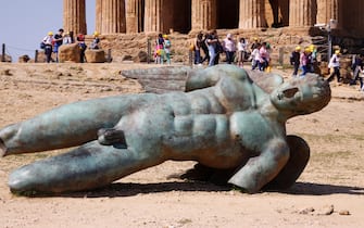 Archaeological Area of Agrigento with bronzen statue of Icarus, Italy, Sicilia, Agrigent