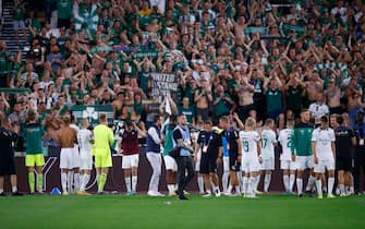 The Viborg fans show their support for their side at the end of the UEFA Europa Conference League Play-off First Leg match at the London Stadium, Stratford
Picture by Paul Chesterton/Focus Images/Sipa USA 
18/08/2022