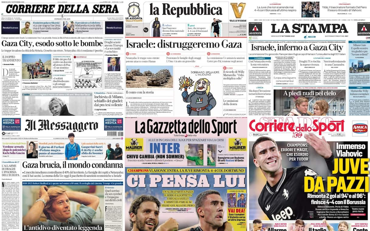 Le prime pagine dei quotidiani di oggi 17 settembre: la rassegna stampa Le prime pagine dei quotidiani di oggi 17 settembre: la rassegna stampa