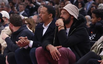 PARIS, FRANCE - JANUARY 11: Channing Frye & Joakim Noah sit courtside during the game on January 11, 2024 at The Accor Arena in Paris, France. NOTE TO USER: User expressly acknowledges and agrees that, by downloading and or using this Photograph, user is consenting to the terms and conditions of the Getty Images License Agreement. Mandatory Copyright Notice: Copyright 2024 NBAE (Photo by Nathaniel S. Butler/NBAE via Getty Images)