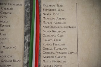 Cerimonia di scoprimento delle lapidi dedicate ai 14 nuovi Benemeriti iscritti nel Famedio al Cimitero Monumentale, Milano 2 Novembre 2023
ANSA/MATTEO CORNER 