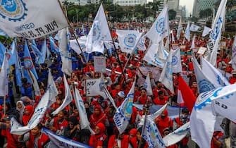La manifestazione del Primo maggio a Jakarta, in Indonesia