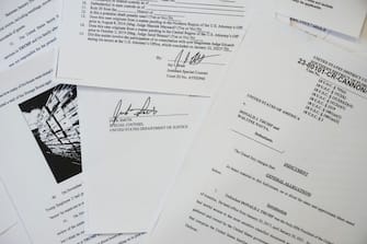 WASHINGTON, DC - JUNE 9: In this photo illustration, pages are viewed from the unsealed federal indictment of former U.S. President Donald Trump on June 9, 2023 in Washington, DC. Former U.S. President Donald Trump has been indicted on 37 felony counts in Special Counsel Jack Smith's classified documents probe.Â (Photo Illustration by Drew Angerer/Getty Images)