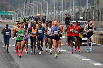 Runners compete in the Men's division during the 52nd Edition of the New York City Marathon on November 5, 2023. (Photo by ANGELA WEISS / AFP) (Photo by ANGELA WEISS/AFP via Getty Images)