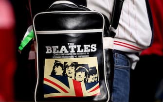 LONDON, ENGLAND - FEBRUARY 25: A 'The Beatles' themed bag is seen prior to the Carabao Cup Final match between Chelsea and Liverpool at Wembley Stadium on February 25, 2024 in London, England. (Photo by Julian Finney/Getty Images)