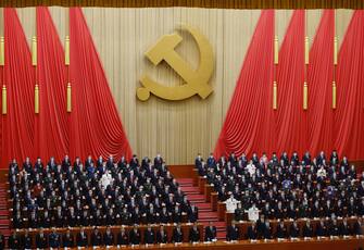 epa10246632 A general view of the opening ceremony of the 20th National Congress of the Communist Party of China at the Great Hall of People in Beijing, China, 16 October 2022. The 20th National Congress of the Communist Party of China opens on 16 October where Chinese President Xi Jinping is expected to be granted a third five-year term.  EPA/MARK R. CRISTINO