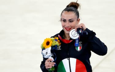 Silver medalist Vanessa Ferrari of Italy poses on the podium for the Women's Floor Exercise during the Artistic Gymnastics events of the Tokyo 2020 Olympic Games at the Ariake Gymnastics Centre in Tokyo, Japan, 02 August 2021.  ANSA/HOW HWEE YOUNG