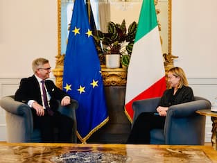 Magnus Brunner, European Commissioner for Internal Affairs and Migration at Palazzo Chigi for the meeting with Italian Premier Giorgia Meloni, Rome, Italy, 18 February 2025. ANSA/FILIPPO ATTILI/US PALAZZO CHIGI PRESS OFFICE +++ NO SALES, EDITORIAL USE ONLY +++ NPK +++