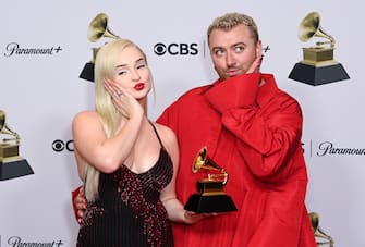 Mandatory Credit: Photo by David Fisher/Shutterstock (13752125p)
Kim Petras and Sam Smith - Best Pop Duo/Group Performance - Unholy
65th Annual Grammy Awards, Press Room, Los Angeles, USA - 05 Feb 2023