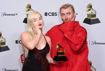 Mandatory Credit: Photo by David Fisher/Shutterstock (13752125p)
Kim Petras and Sam Smith - Best Pop Duo/Group Performance - Unholy
65th Annual Grammy Awards, Press Room, Los Angeles, USA - 05 Feb 2023