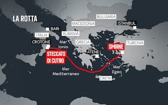 La rotta della nave naufragata in Calabria