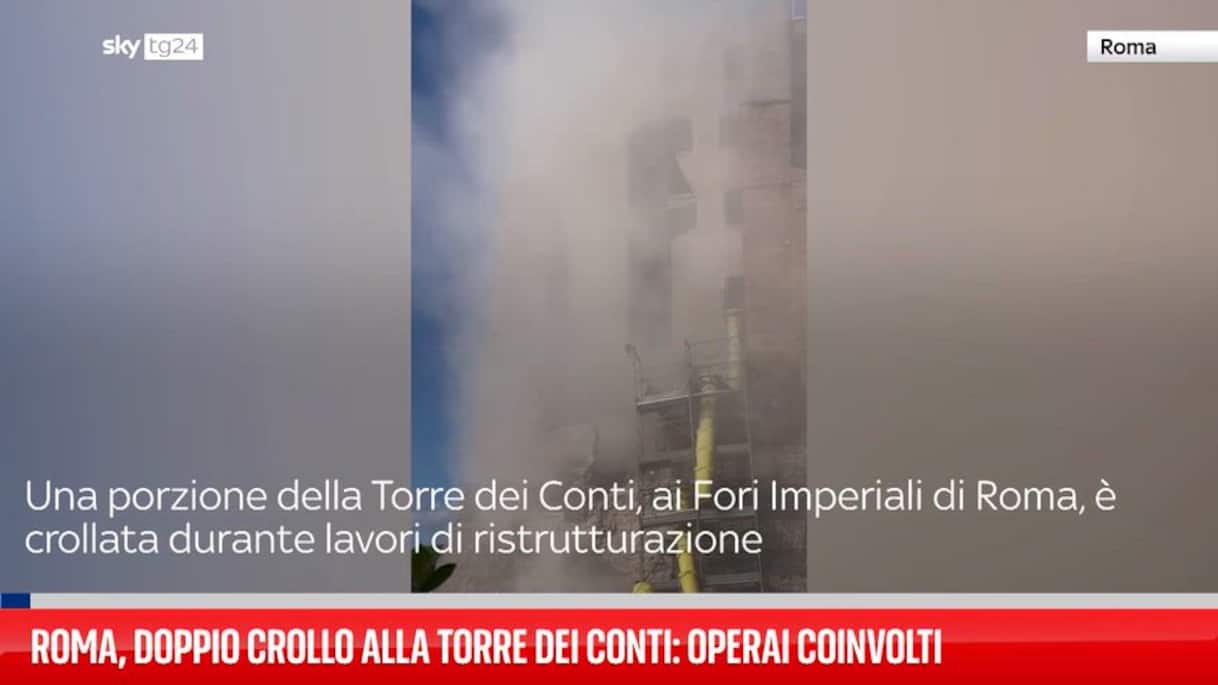 Roma, doppio crollo alla Torre dei Conti: operai coinvolti