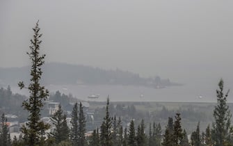 Heavy smoke from nearby wildfires fills the sky in Yellowknife, NT, Canada on Tuesday, August 15, 2023.Photo by Angela Gzowski/CP/ABACAPRESS.COM