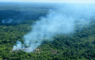 21 August 2019, Brazil, Sao Gabriel da Cachoeira: Smoke rises from the forest in a region of the Amazon near the Colombian border. Brazil has the worst forest fires in years. Since January 2019, fires and slash-and-burn in South America's largest country have increased by 83 percent compared to the same period last year. Photo: Chico Batata/dpa