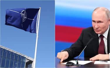 collage: bandiera Nato e Putin 