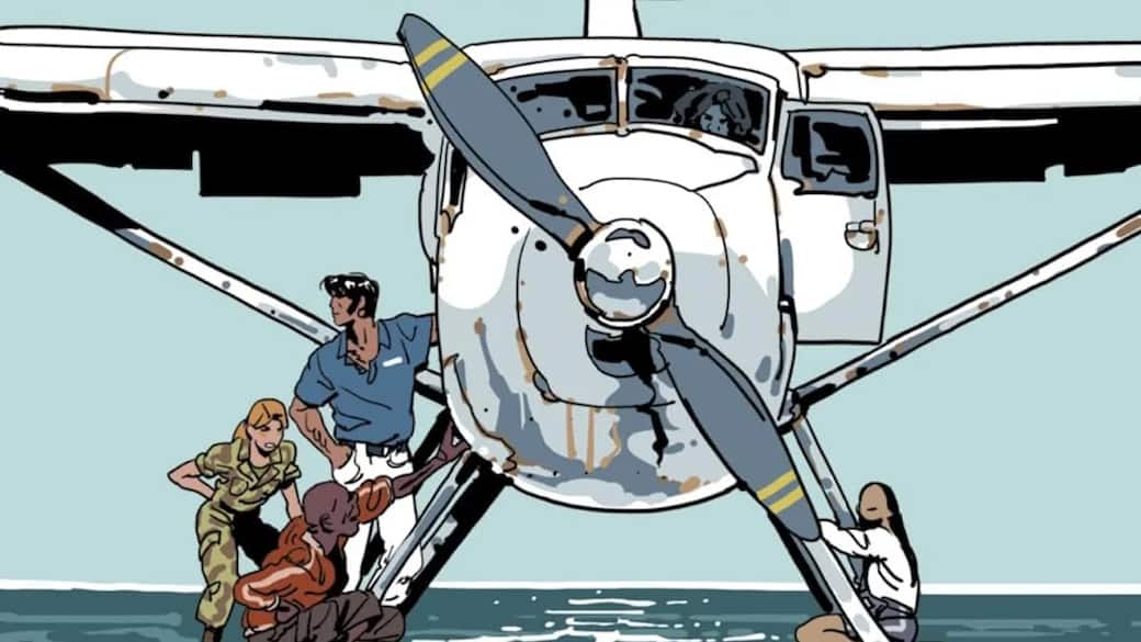 Un dettaglio della copertina di “Corto Maltese. L’isola di ieri”