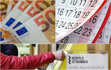 banconote da 50 euro, calendario dei pagamenti e cartello rdc