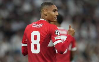 56037644 Enzo Millot of VfB Stuttgart during the UEFA Champions League match between Real Madrid and VfB Stuttgart played at Santiago Bernabeu Stadium on September 17, 2024 in Madrid, Spain. (Photo by Juan Perez / PRESSINPHOTO)