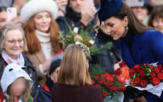 SANDRINGHAM, NORFOLK - DECEMBER 25: Catherine, Princess of Wales and Mia Tindall greet well-wishers after attending the Christmas Morning Service at Sandringham Church on December 25, 2023 in Sandringham, Norfolk. (Photo by Stephen Pond/Getty Images)