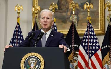 WASHINGTON, DC - MARCH 13: U.S. President Joe Biden speaks about the banking system in the Roosevelt Room of the White House on March 13, 2023 in Washington, DC. President Biden gave an update regarding the collapse of Silicon Valley Bank in California and how his administration is handling the ripple effects. (Photo by Anna Moneymaker/Getty Images)