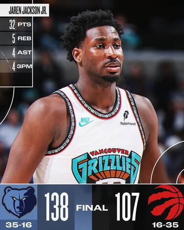 TORONTO RAPTORS-MEMPHIS GRIZZLIES 107-138
