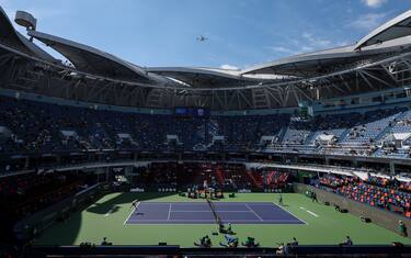SHANGHAI, CHINA - OCTOBER 02: Yibing Wu(L) of China returns a shot in the 1st Round match against Sumit Nagal of India on Day 3 of 2024 Shanghai Rolex Masters at Qi Zhong Tennis Centre on October 02, 2024 in Shanghai, China. (Photo by Zhe Ji/Getty Images)