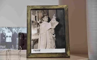A photo of late priest Pino Puglisi is pictured in the historic house museum and "Padre Nostro" welcome center in the Brancaccio district of Palermo, Sicily, on September 14, 2018 on the eve of the Pope's visit to the Diocese. - Pope Francis is to pay a one-day pastoral visit on September 15 the Dioceses of Piazza Armerina and Palermo in Sicily, on the occasion of the 25th anniversary of the killing by the mafia of Sicilian priest Pino Puglisi. (Photo by Andreas SOLARO / AFP)        (Photo credit should read ANDREAS SOLARO/AFP via Getty Images)