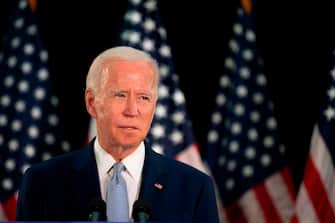 Presumptive Democratic presidential nominee and former Vice President Joe Biden speaks at Delaware State Universitys student center in Dover, Delaware, on June 5, 2020. (Photo by JIM WATSON / AFP) (Photo by JIM WATSON/AFP via Getty Images)