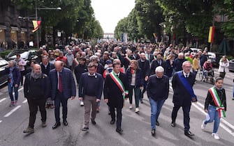 People attend a commemoration ceremony marking the 79th Liberation Day (Festa della Liberazione) in Bergamo, Italy, 25 April 2024. Liberation Day (Festa della Liberazione) is a nationwide public holiday in Italy that is annually celebrated on 25 April. The day remembers Italians who fought against the Nazis and Mussolini's troops during World War II and honors those who served in the Italian Resistance.
ANSA/MICHELE MARAVIGLIA