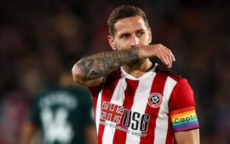 SHEFFIELD, ENGLAND - DECEMBER 05: Billy Sharp of Sheffield United during the Premier League match between Sheffield United and Newcastle United at Bramall Lane on December 5, 2019 in Sheffield, United Kingdom. (Photo by Robbie Jay Barratt - AMA/Getty Images)