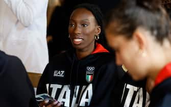 Paola Egonu durante la cerimonia di restituzione della Bandiera degli atleti italiani di ritorno dai Giochi Olimpici e Paralimpici di Parigi 2024, Quirinale, Roma 23 settembre 2024. ANSA/FABIO FRUSTACI