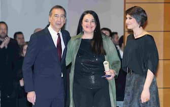 Milano - Consegna delle civiche benemerenze Ambrogini ,Medaglie d' Oro alla Memoria, Attestati  al Teatro Dal Verme, nella foto  Medaglia D' Oro a Vanessa Sangiorgi con Giuseppe Sala e Elena Buscemi (Milano - 2023-12-07, DUILIO PIAGGESI) p.s. la foto e' utilizzabile nel rispetto del contesto in cui e' stata scattata, e senza intento diffamatorio del decoro delle persone rappresentate