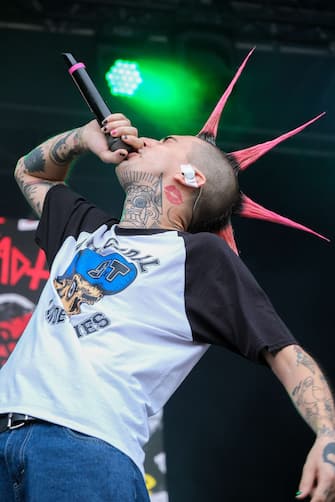 Italian punk band of La Sad during their live performs at AMA Music Festival on August 26, 2023 in Romano dâ&#x80;&#x99;Ezzelino, Vicenza, Italy.