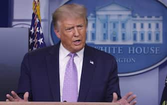 WASHINGTON, DC - AUGUST 05: U.S. President Donald Trump speaks during a news conference in the James Brady Press Briefing Room of the White House on August 5, 2020 in Washington, DC. Trump administration officials and Democratic Congressional leaders continue to negotiate on an extension of the unemployment benefits and an additional coronavirus economic stabilization and relief package.  (Photo by Alex Wong/Getty Images)